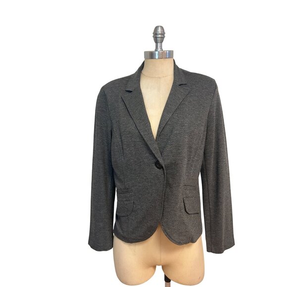 CAbi Jet Set Ponte Blazer Jacket Gray Size 8 Style 616 Jersey Single Button - Picture 2 of 5
